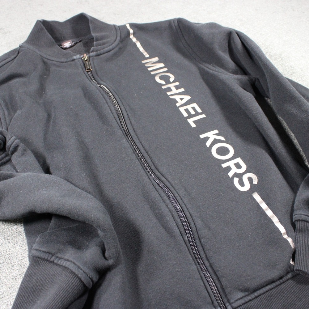 Michael Kors Womens Black Full Zip Logo‎ Sweatshirt Bomber Jacket Size M